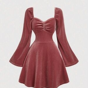 SHEIN Long Sleeve Velvet Dress in Soft Pink